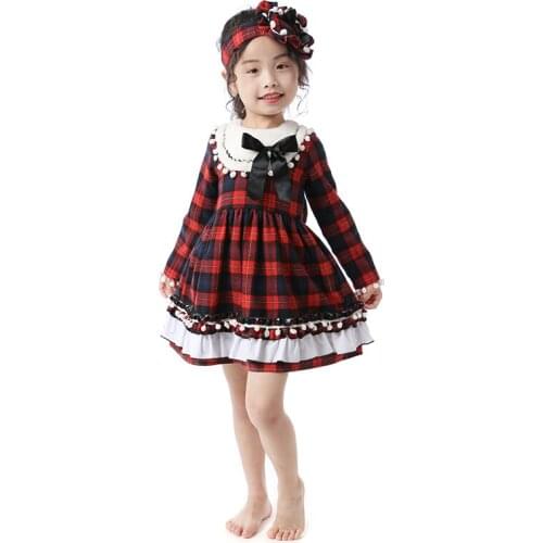 Kaiya Angel Back to School Toddler Girls Dress Red Black Plaid European & American Style Kid Boutique Outfit 0-10Y Girls clothes
