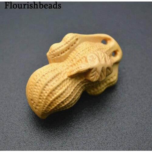 Carved Wood Money Peanut Charm Pendant Buddhist Jewelry Making Supplies