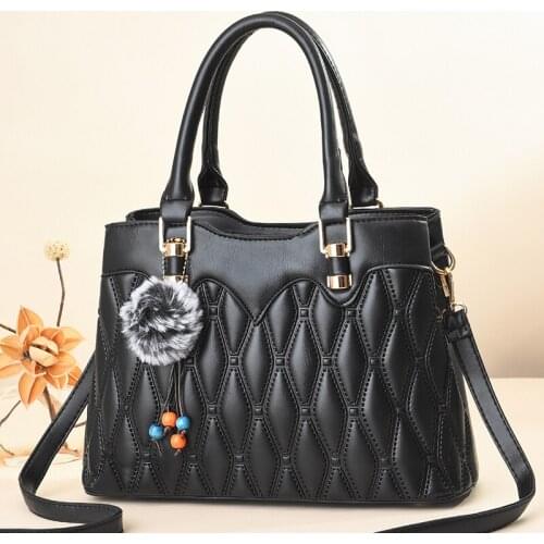 DL099 48 Autumn Winter New Trendy Fashion Fur Ball Pendant Shoulder Bag Wild Lattice Large Capacity Handbag