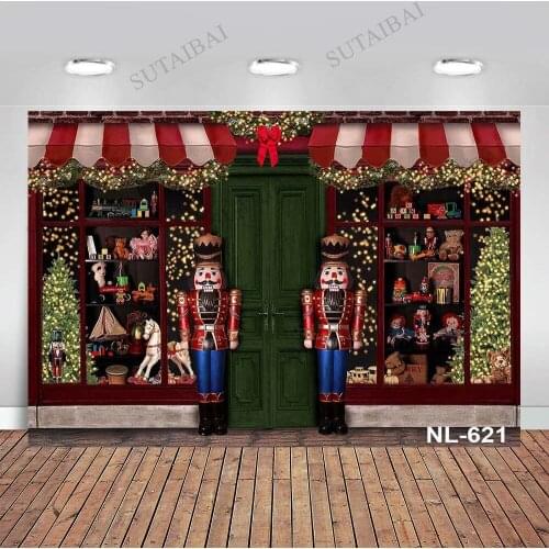Merry Christmas Photography Background Christmas Tree Window Gift Fireplace Toy Bear Nutcracker Backdrop Photo Studio
