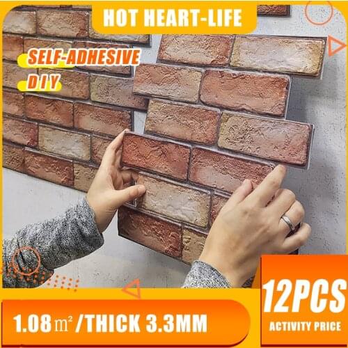 12pcs 3D Brick Wall Sticker Self-Adhesive Waterproof PVC Wall paper for Bathroom DIY Oil-proof Kitchen Stickers Home Wall Decor
