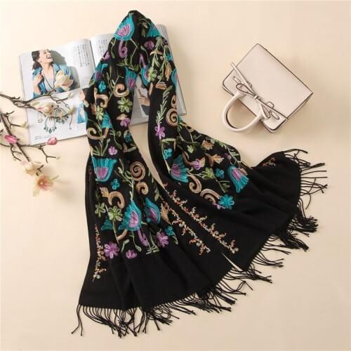 2019 designer quality embroidery cashmere scarves vintage winter women scarf long size shawls and wraps lady soft warmer foulard