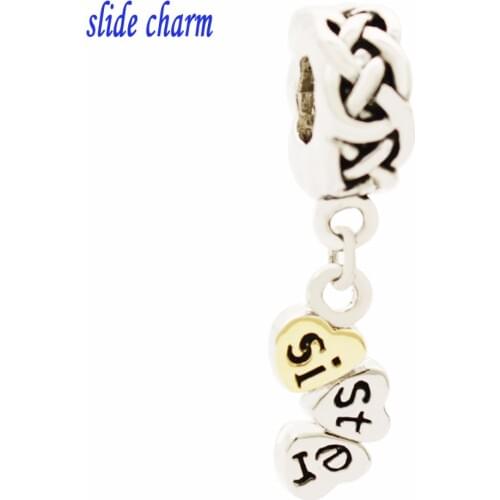 Slide charm Free shipping Good sister pendant gift charm beads fit Pandora bracelet