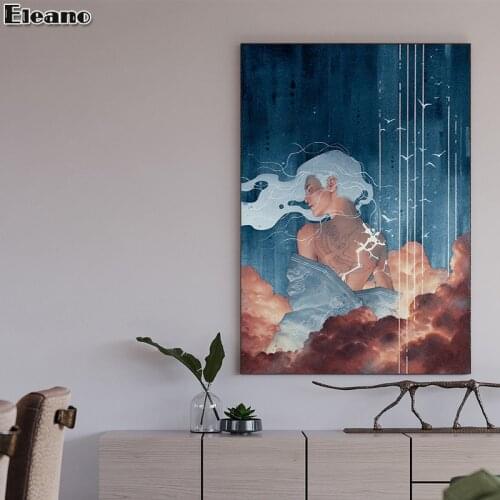 Blue Grey Canvas Print Woman Head Portrait Poster Abstract Art Canvas Painting for Living Room HD Wall Art Home Decor Painting