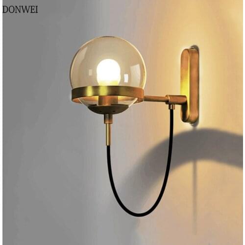 Nordic Modern LED Wall Lamp Glass Ball Bathroom Mirror Bedside American Retro Wall Light Stairway Corridor Sconce Wall light