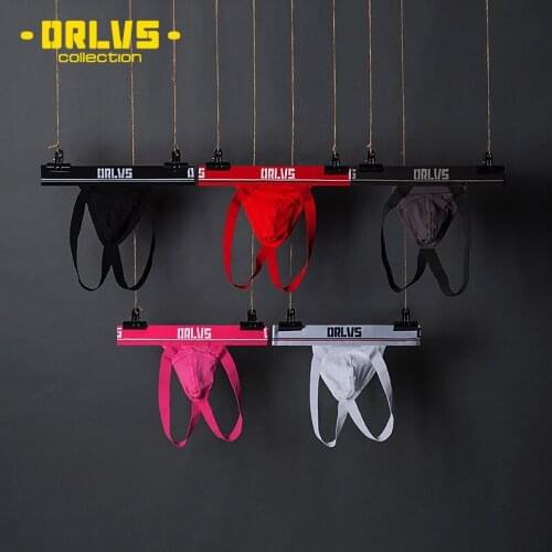 Orlvs briefs cross jockstrap mens panties low-waist sexy T-shirt U convex solid color breathable dewy double ding