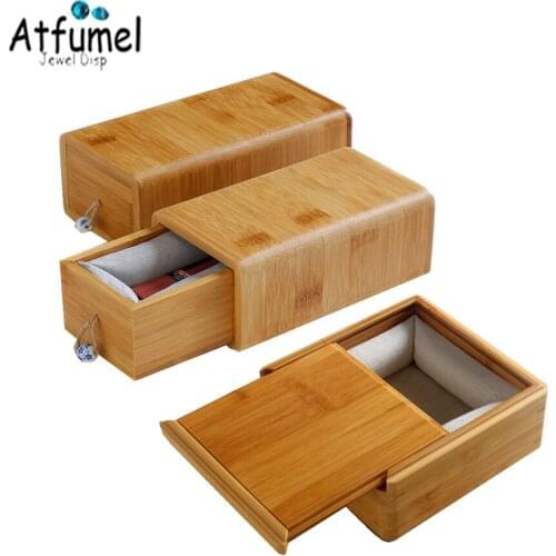 High Quality Portable Drawer Bamboo Jewelry Storage Box Soft Inside Pad Necklace Bangle Organizer Gift Box Customized Logo