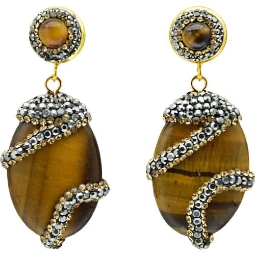High Quality Natural Tiger Eye Stone Earrings For Women Handmade Jewelry 2019 Trendy Dangle Earrings Suitable Party Wedding