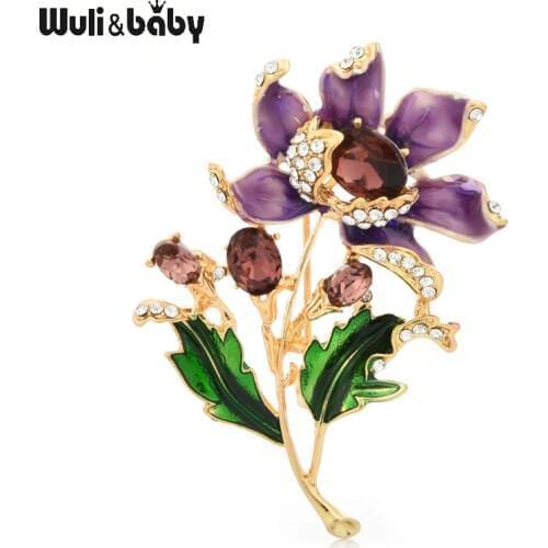 Wuli&baby Purple Enamel Flower Brooches Women Wedding Party Casual Brooch Pins Gifts