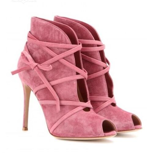 Spring autumn peep toe high heel women ankle boots New ankle wrap cutouts booties stiletto heel pumps size 34 to 43