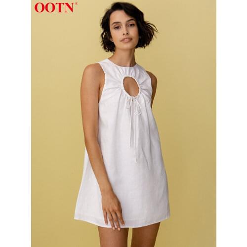 OOTN Sexy Backless Spaghetti Strap Dress For Women Lace-Up Mini Dress Summer Sleeveless Square Collar Double Pocket Party Dress