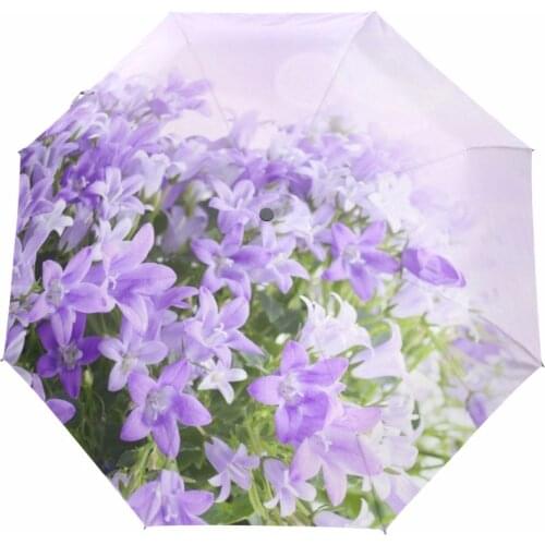 Fashion Three Folding Flower Print Womens Automatic Umbrella Anti-UV Sun Protection Umbrella Rain Women Inside Black Coating