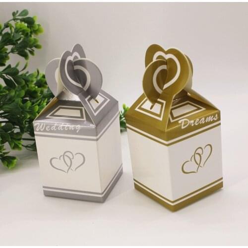 100 pcs European wedding favor candy box gold/ silver hearts large paper gift candy box