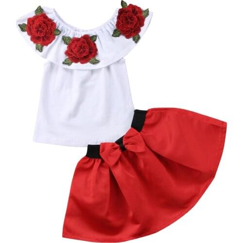Toddler Infant Baby Girls Ruffled Off Shoulder Tops+Dress 2pcs Sundress Outfits Size 3-7T