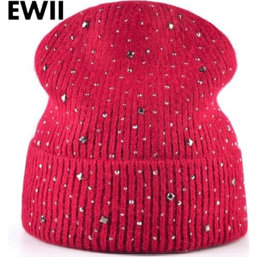 2017 Beanie winter hats for women fashion knitted beanies cap skullies womern rhinestones caps girl knit wool hat chapeau femme