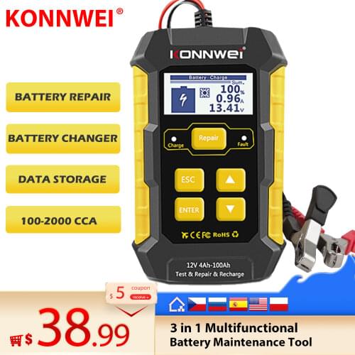 KONNWEI KW510 3in Multifunctional Battery Full Automatic 12V Car Battery Repair Tester Pulse 5A Battery Chargers Tester Tool