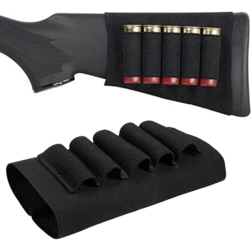 5 Round Tactical Buttstock Shell Pouch Carrier 12 Gauge 12GA Hunting Military Gun Accessories Airsoft Ammo Rifle Mag Holder Bag
