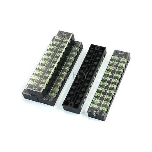 5PCS TB-2510L Two Rows 10 Position Covered Barrier Screw Terminal Block 600V 25A