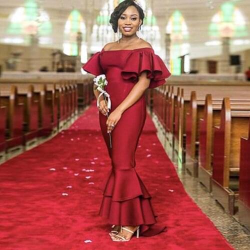 African Dresses For Women 2021 New Sexy Off Shoulder Evening Gowns Plus Size Red Wedding Party Long Dress Africa Clothes