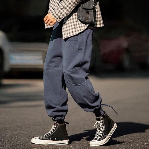 Fashion Men Soft Waist Ankle Tie Drawstring Loose Multi-Pocket Pants Trousers