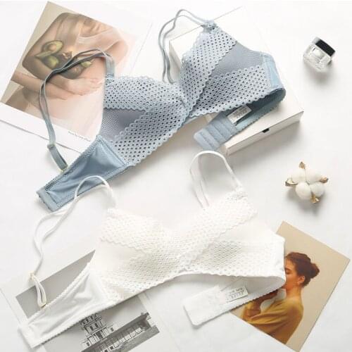 Sexy lingerie womens thin small chest gathered beauty back no steel ring bra sexy hollow breathable bra girl bra suit lingirie