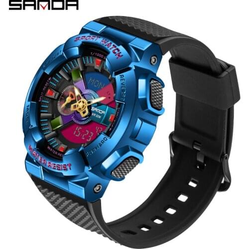 SANDA Fashion Trend Mens Watch Personality Raising Hand Lamp Multiple Functions Dual Display Digital Student Watch Мужские часы
