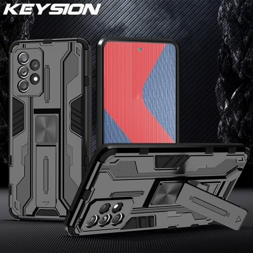 KEYSION Shockproof Armor Case for Samsung A52 5G A82 A72 A32 A22 A12 A51 A71 F52 Stand Phone Cover for Galaxy S21 Ultra S21+ FE