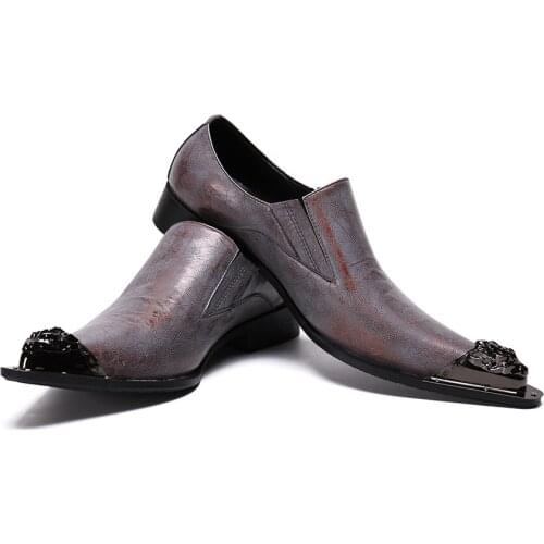 Italian Luxury Style office shoes Celebrity Retro mens formal shoes genuine leather Steel Toe Singer Dance Party dress shoes men