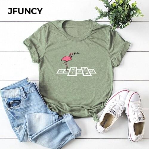JFUNCY Women Tshirt Crane Bird Play Game 2021 Summer Female Short Sleeve Harajuku Shirts Femme Tops Plus Size Graphic Tees
