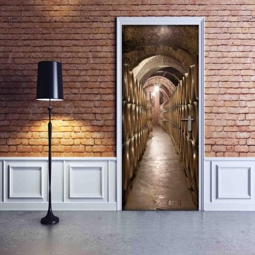 Creative Door Mural Wine Cellar Door Wrap Peel and Stick Door Decal Door Sticker Wallpaper Home Decor