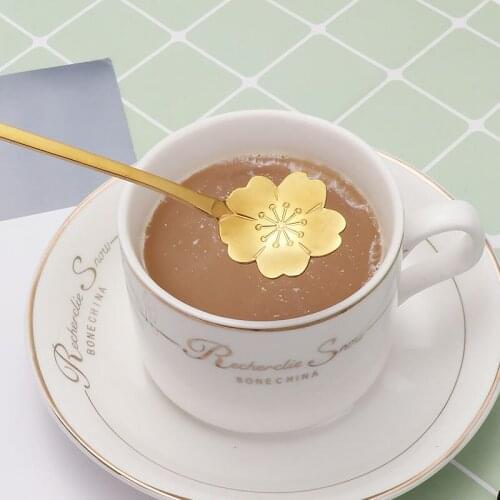 Cute Flower Design 304 Stainless Steel Coffee Spoon Fruit Fork Stirring Milk Teaspoon Dessert Fruit Scoop Kitchen Tableware 18Cm