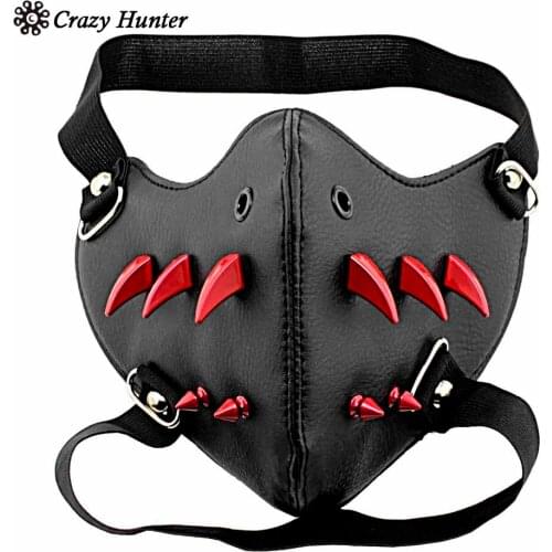 Steampunk Mask Red Metal Studded Black Biker Mask Cosplay Masque for Men/Women