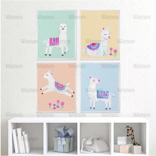 Cute Llama Canvas Painting Alpaca Girl Nursery Decorative Baby Gifts Animal Llama Boho Canvas Painting Watercolor Pictures Decor