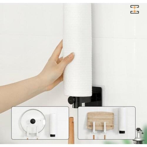 Multifunctional Kitchen Self-adhesive Cabinet Hook Paper Roll Rack Towel Holder Bathroom Toilet Tissue Hanger Storage Rack