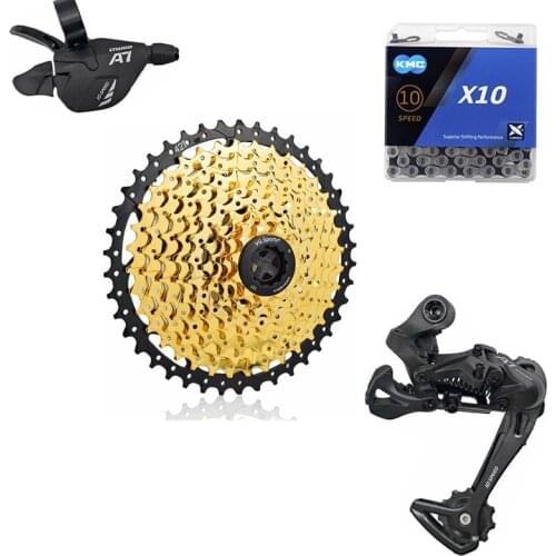 MTB 10 Speed Groupset 11-42T Golden Cassette Shifter Rear Derailleur X10 Chain Mountain Bike 10s Group set For m610 m670 x5 x7