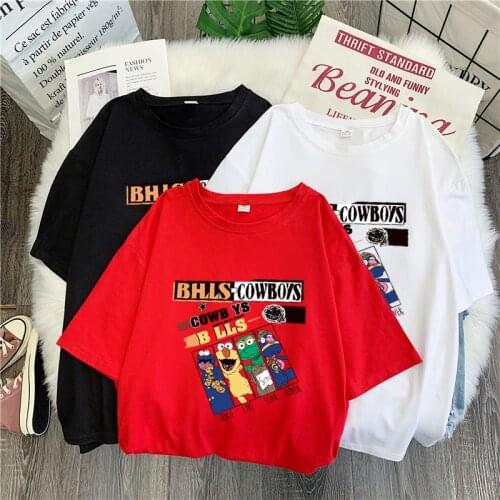 New cotton T-shirt High quality sesame street elmo cookie soft monster Summer loose INS printed Harajuku T-shirt