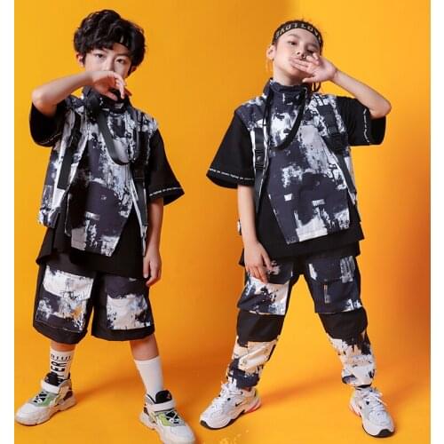 New Jazz Dance Costuems For Boys Ballroom Hip Hop Dancing Clothes Kids Jazz Street Dance Wear Performance Stage Outfits DQS5348