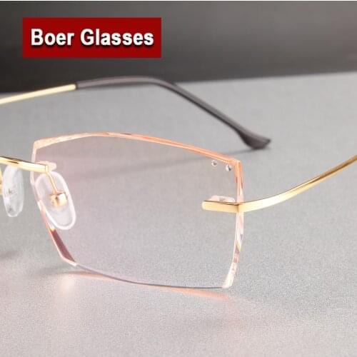 New Fashion Trimming Male Eyeglasses Pure Titanium Eye Glasses Myopia Spectacle Optical Prescription Rimless Eyewear Frames 091