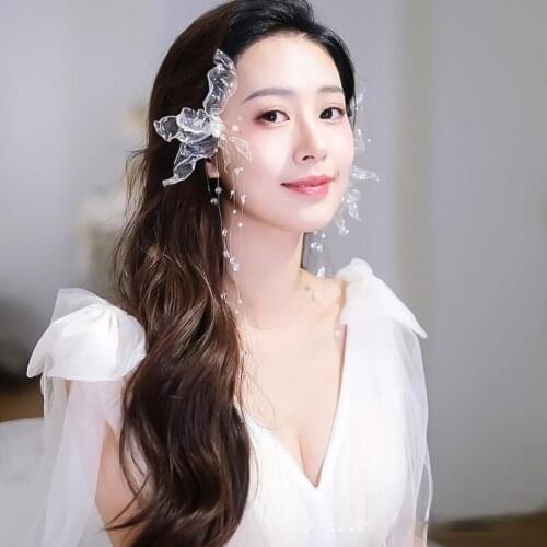 Flower Barrettes Beaded Tassel Pair of Hairclips Headdress Korean Mori Style Bride Barrettes Wedding Hair Accessories