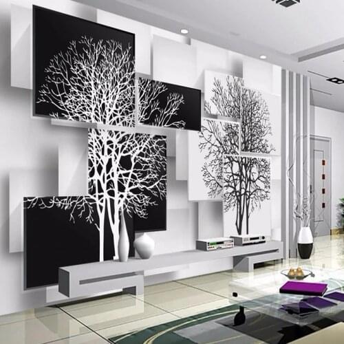 Custom Photo Wallpaper Mural Papel De Parede 3D Modern Black White Big Tree 3D Living Room TV Background Wall Papers Home Decor