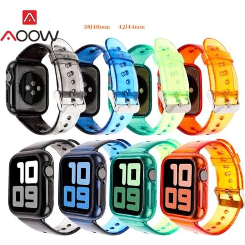 Transparent Resin Sport Strap for Apple Watch iwatch 6 5 4 3 2 SE 38mm 42mm 40mm 44mm Silicone Replacement Band Protective Case