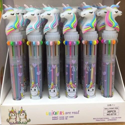 10 Colors Cute Unicorn Power Chunky Ballpoint Pen Kawaii Rollerball Pen School Office Supply Gift Stationery