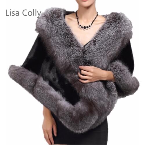 Lisa Colly Fashion Faux Fox Fur Coat Jacket Imitation Mink Fur Shawl Female Faux Fur Cape winter warm Fox fur coat Overcoat