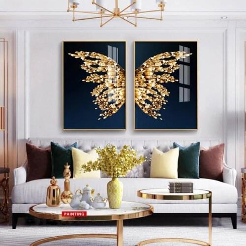 Nordic Golden Butterfly Gilt Canvas Painting Modern Style Prints and Posters Wall Art Pictures for Living Room Home Decoration