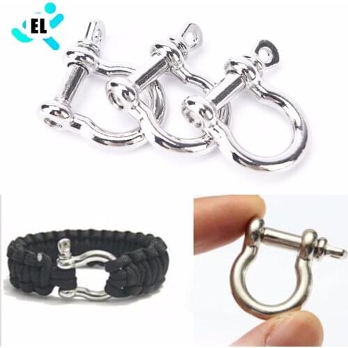 1 Pcs Stainless Steel Staples Carabiner D Bow Shackle Fob Key Ring Keychain Hook Screw Joint Connector Buckle Solid Metal