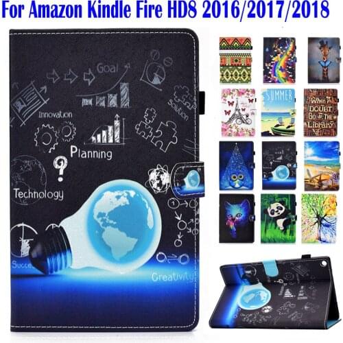 For Amazon All-New Kindle Fire HD8 Case 2018 2017 2016 Smart Auto Sleep/Wake Funda Cover For Fire HD 8 2016 6th 7th 8th Gen