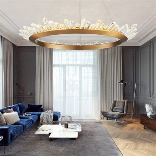 Modern Crystal LED Chandeliers Round Dining Room Living Room Lamp Villa Art Handing Lamps Gold SUN Suspension Lamps PA0729-B