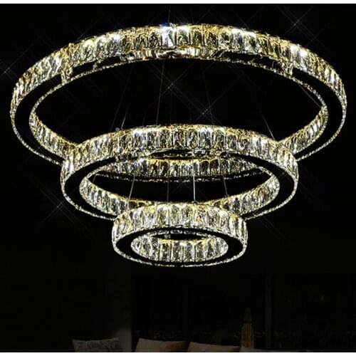 Modern Crystal LED Pendant lights Fixtures For Living Room Dining Room Kitchen Lustre de Cristal Ceiling Lampen Hanging Ring