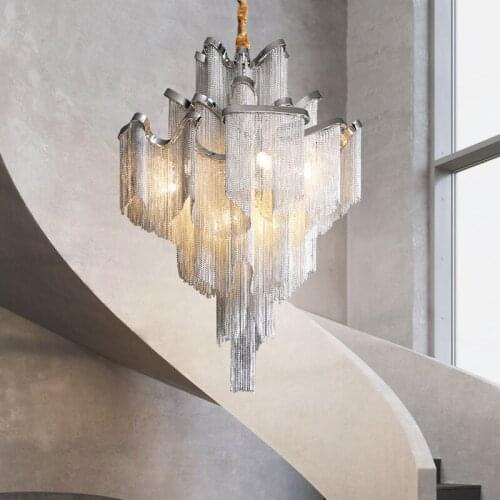 LED Post-modern Tassel Chandelier Duplex Building Loft Apartment Chandelier Ltalian Villa Living Room Staircase Light Luxury