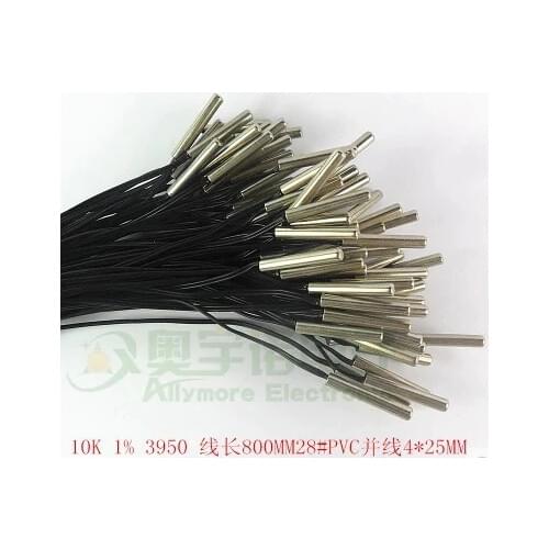 Fast Free ship 50pcs/lot 4*25mm shell 10K 1% 3950 28 # PVC duoubling wire length 800mm NTC thermistor temperature sensor